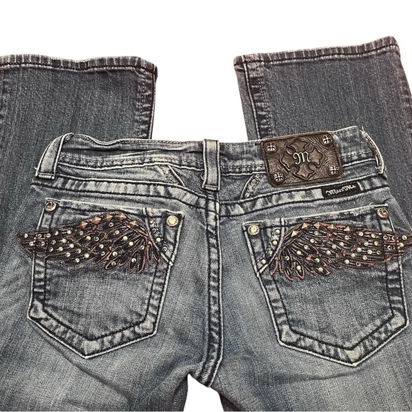 Miss Me JP5331B4 Boot Cut Jeans with Embellished Angel Wing Pockets Size 27 - Picture 6 of 14